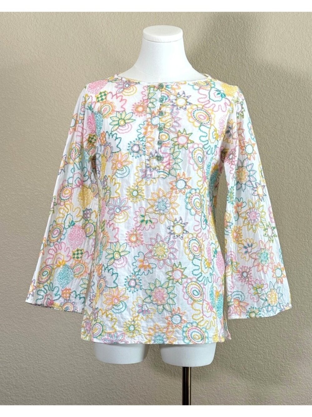 MILLY of New York Women's Embroidered Tunic Blouse Pastel Multicolor